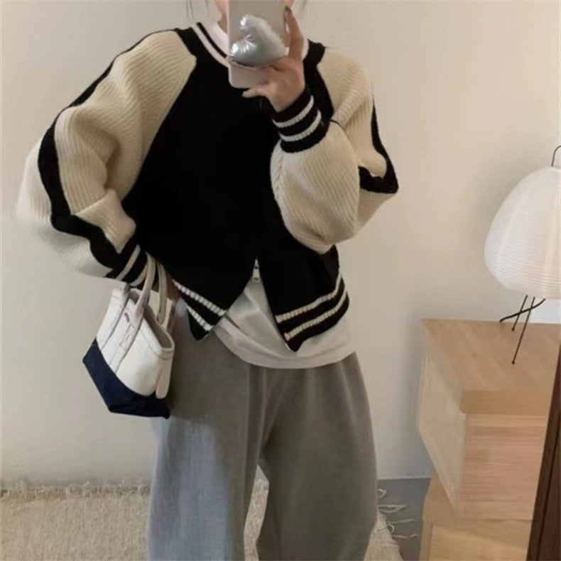 Double Zipper Knitted Cardigan Coat Round Neck Loose And Lazy Style