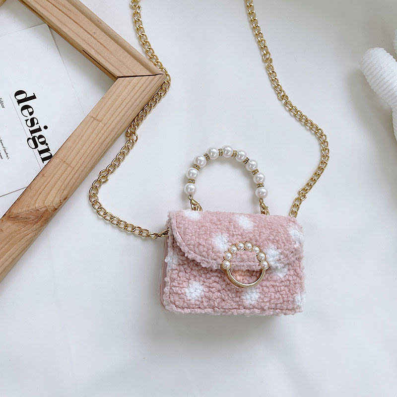 Lamb Hair Wave Point Child Girl Pearl Bag