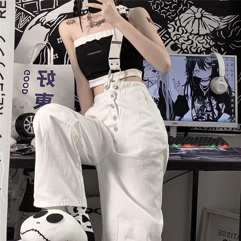Slimming High Waist One Shoulder Shoulder Strap Jeans Summer