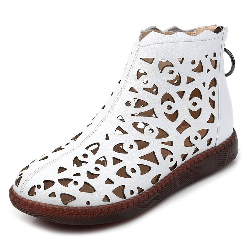 Middle-aged Cowhide Ethnic Style Round Toe Large Size Ankle Boots