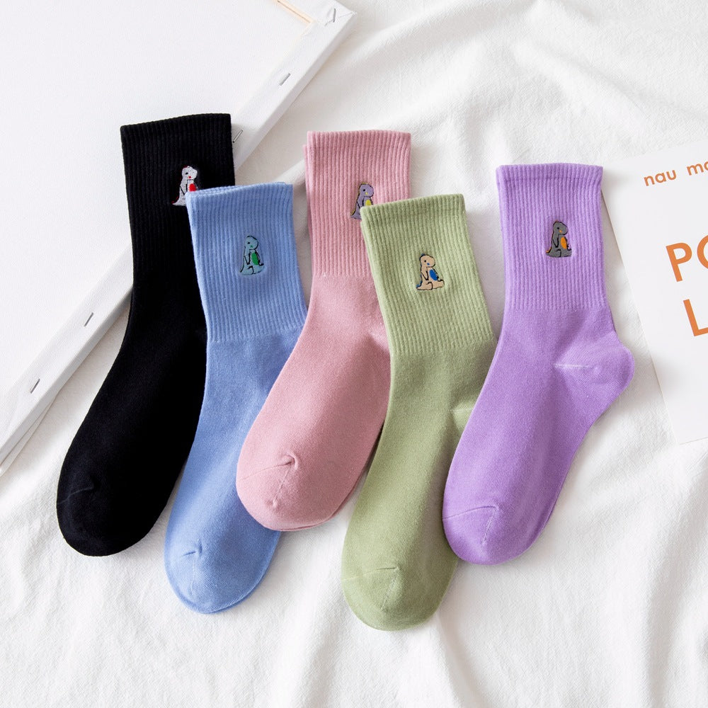 Women's Fashion Cartoon Embroidered Mid Tube Socks