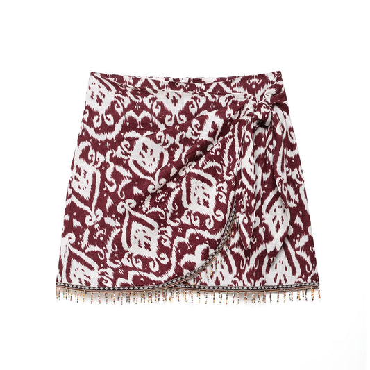 Printed Loose Design Short Shirt Decorated Tassel Printed Dress