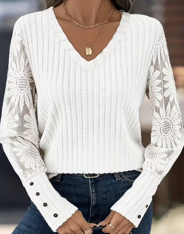 V-neck Pullover Loose-fitting Long Sleeves Sweater