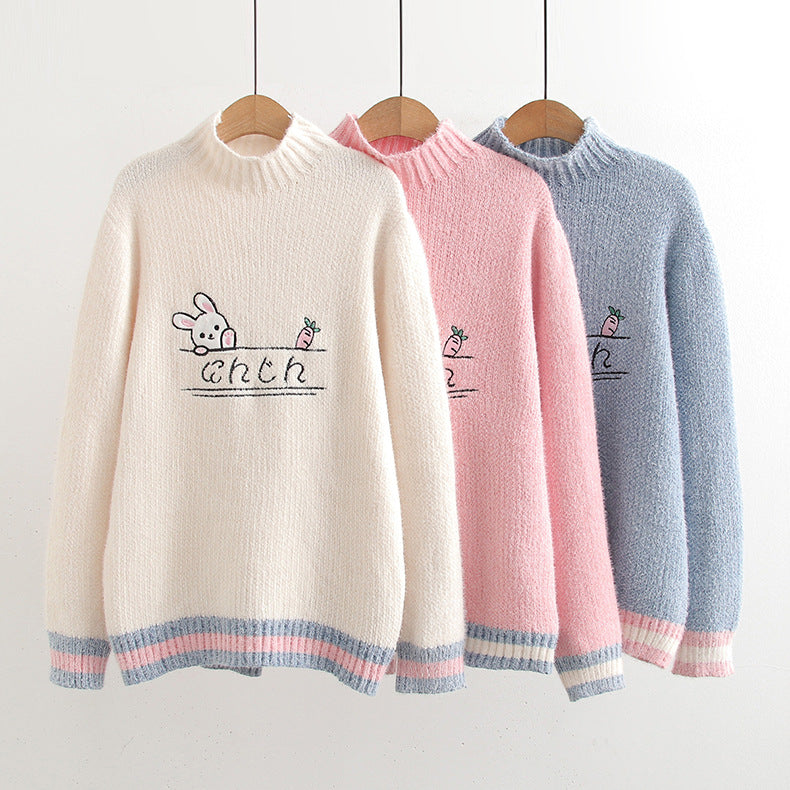 Japanese Cartoon Round Neck Sweater Women's Fresh Inner Pullover Sweater Fashion