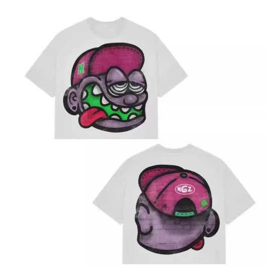Cartoon Print Hip Hop Harajuku Casual Round Neck T-shirt Gothic Short Sleeve