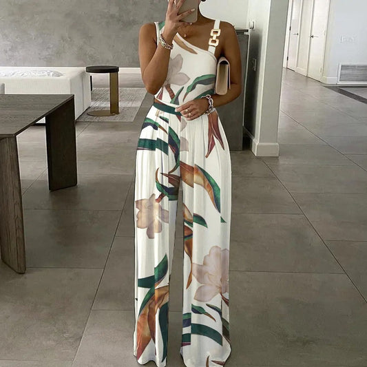 Women's Printed Sleeveless High Waist Casual Jumpsuit