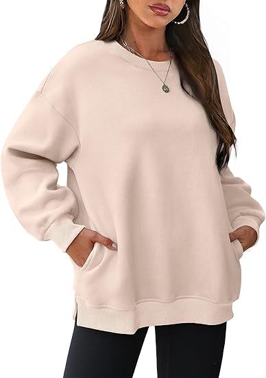 Rundhalset pullover til kvinder – Oversized løs sweatshirt i velour med lange ærmer