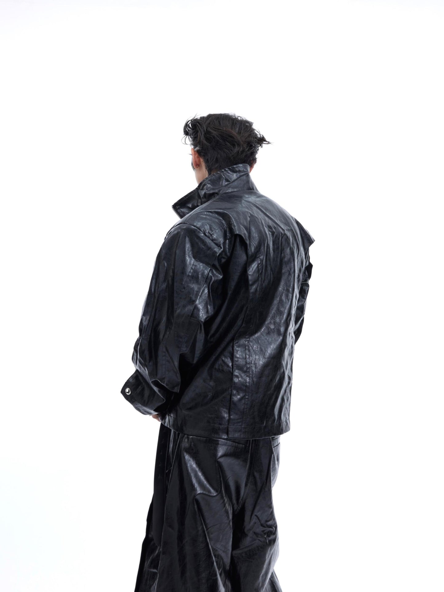 Niche Heavy Industry Paint Metal Ring Design Leather Coat Suit