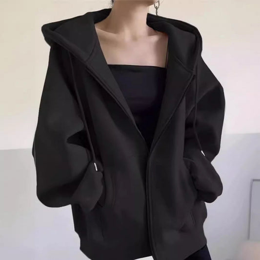 Maillard Vintage Zipper Hooded Sweater For Women Spring And Autumn