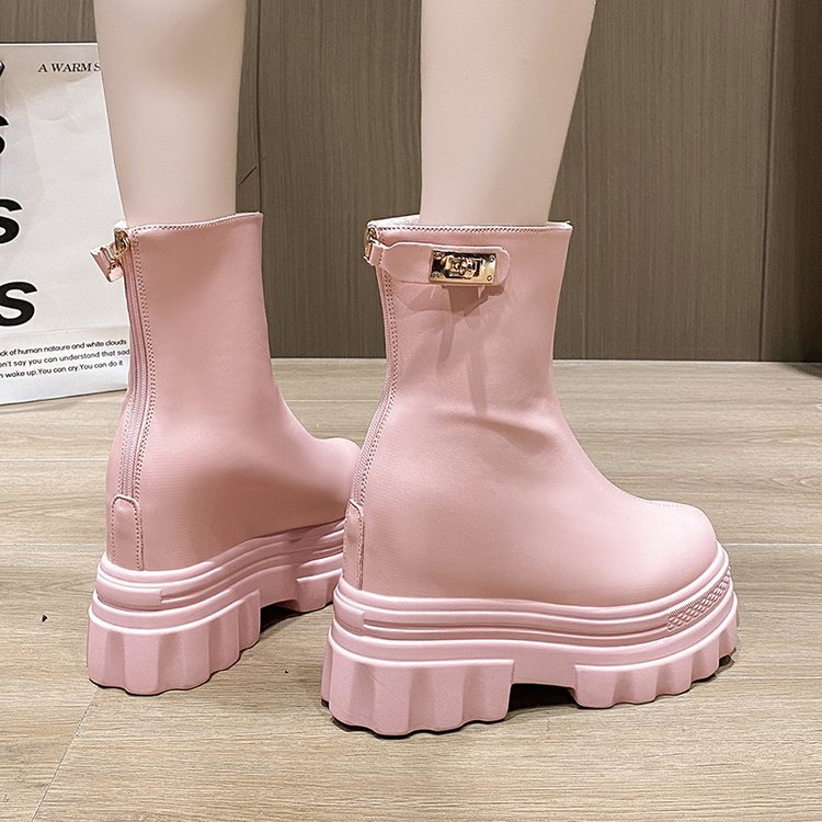 Internally Increased 4CM Short Boots Wedge Heel Flat Bottom Shows High