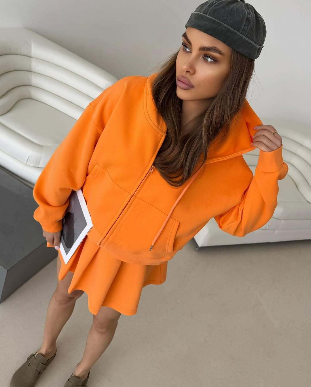 Zip-up Cardigan And Sports Skirt Set