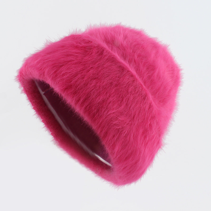 Plush and gentle rabbit hair knitted pile hat