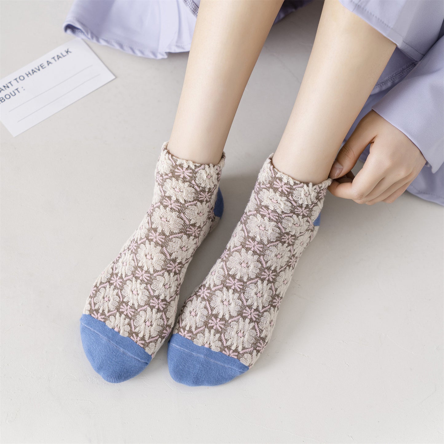 Vintage Style Flower Women's Boat Socks Cotton