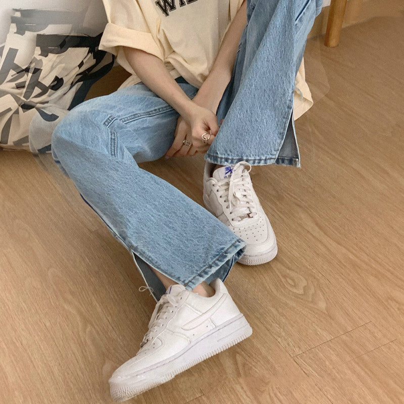 Women's Retro Loose High Waist Slit Jeans