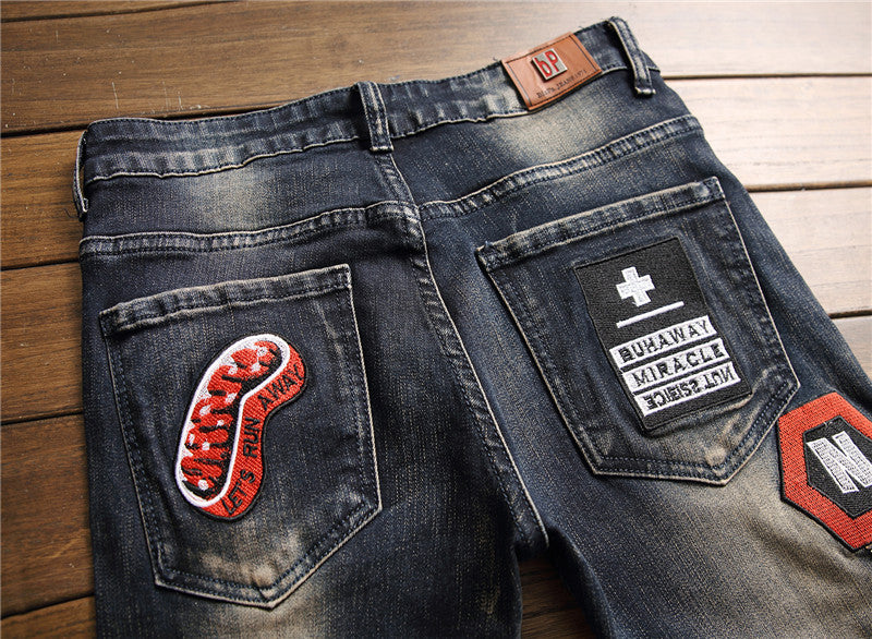 New European And American Style Men's Ripped Patch Stretch Jeans