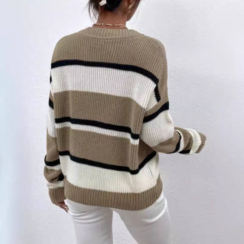 Pullover Color Contrast Patchwork Loose Sweater