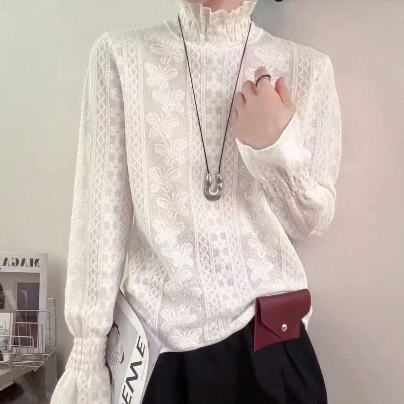 Women's Elegant Jacquard Lace Knit Long Sleeve Base Shirt