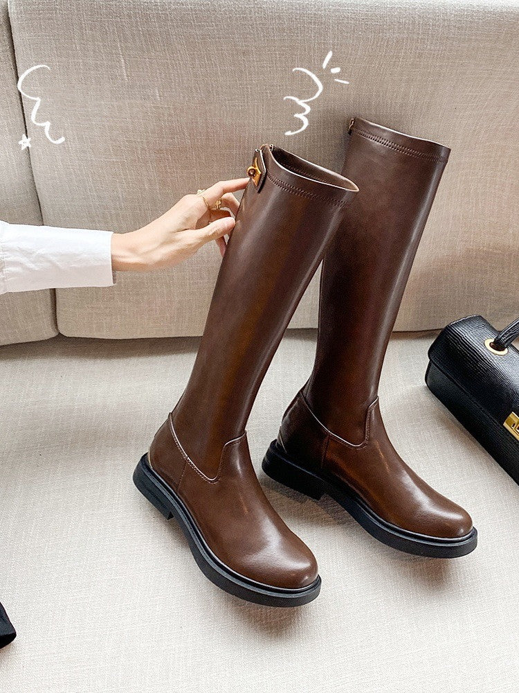 Fashion Ladies Brown Long Barrel Plus Size Knight Boots