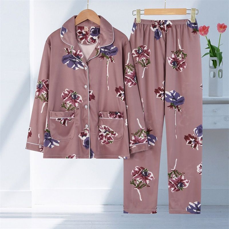 Womens Long-Sleeve Cardigan Pajama Set Thin Style