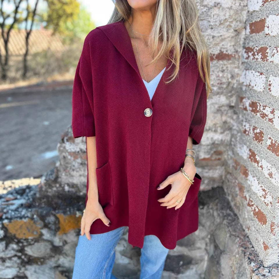 Women's Lapel Single Buckle One Piece Cape Coat