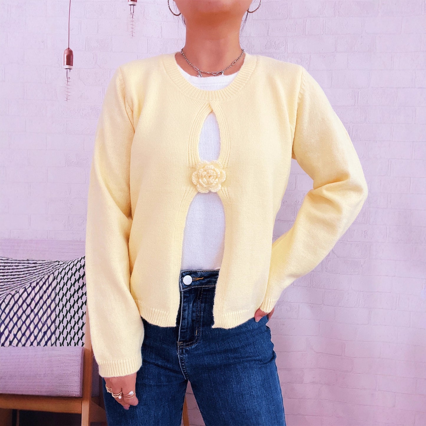 Women's Round Neck Long Sleeve Fake Two-piece Sweater
