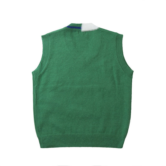 Contrast Color V-neck Sweater Vest Man Ins Woven Letter Sleeveless Knitted Vest