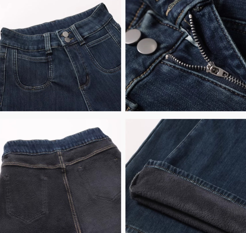 Dame-vintageblå jeans med høj talje