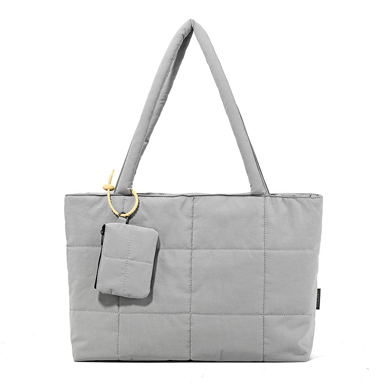 Womens Solid-Color Versatile Plaid Tote Bag