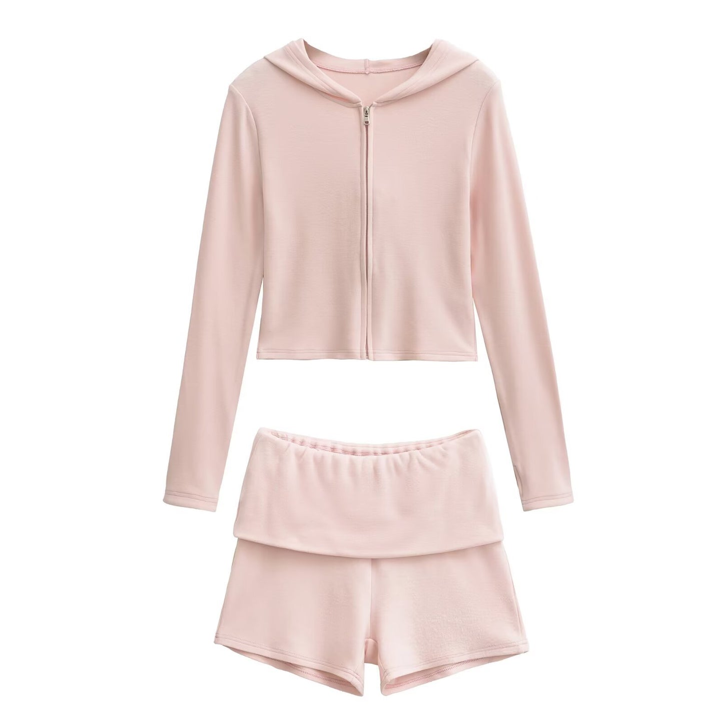 Flared Elastic-waist Bodycon Shorts Casual Set For Women