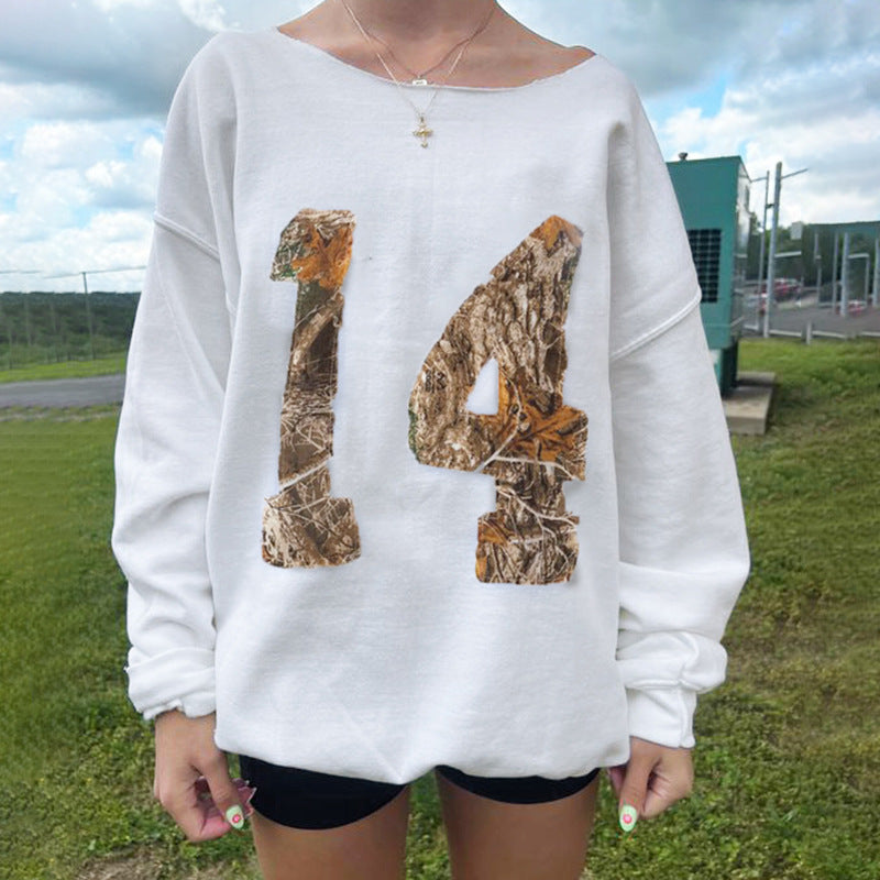 Europæisk og amerikansk mode lappet flosset leopardprint digital sweater
