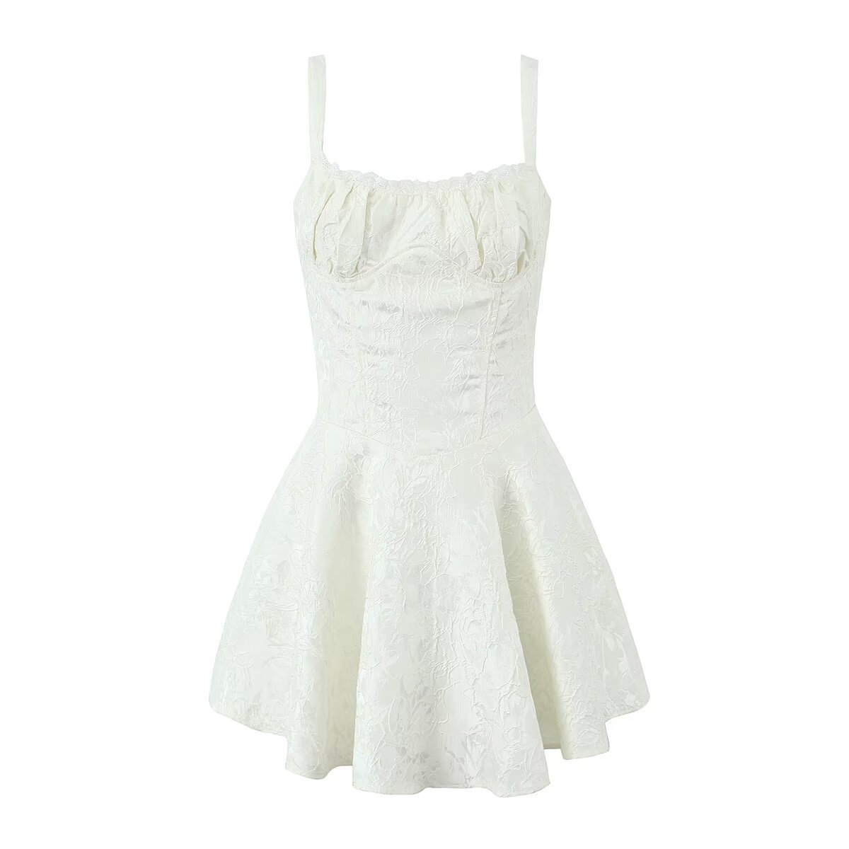 Summer Jacquard Lace Stitching Suspender Skirt White Dress