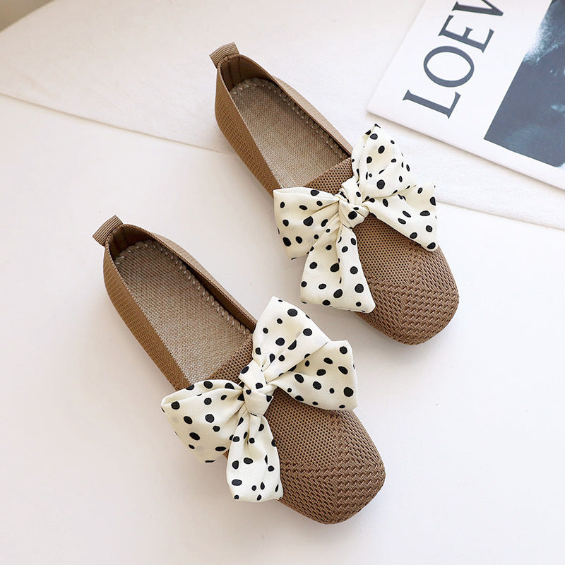 Knitted Shoes Women's Spring And Summer New Soft Bottom Bowknot Fairy Style