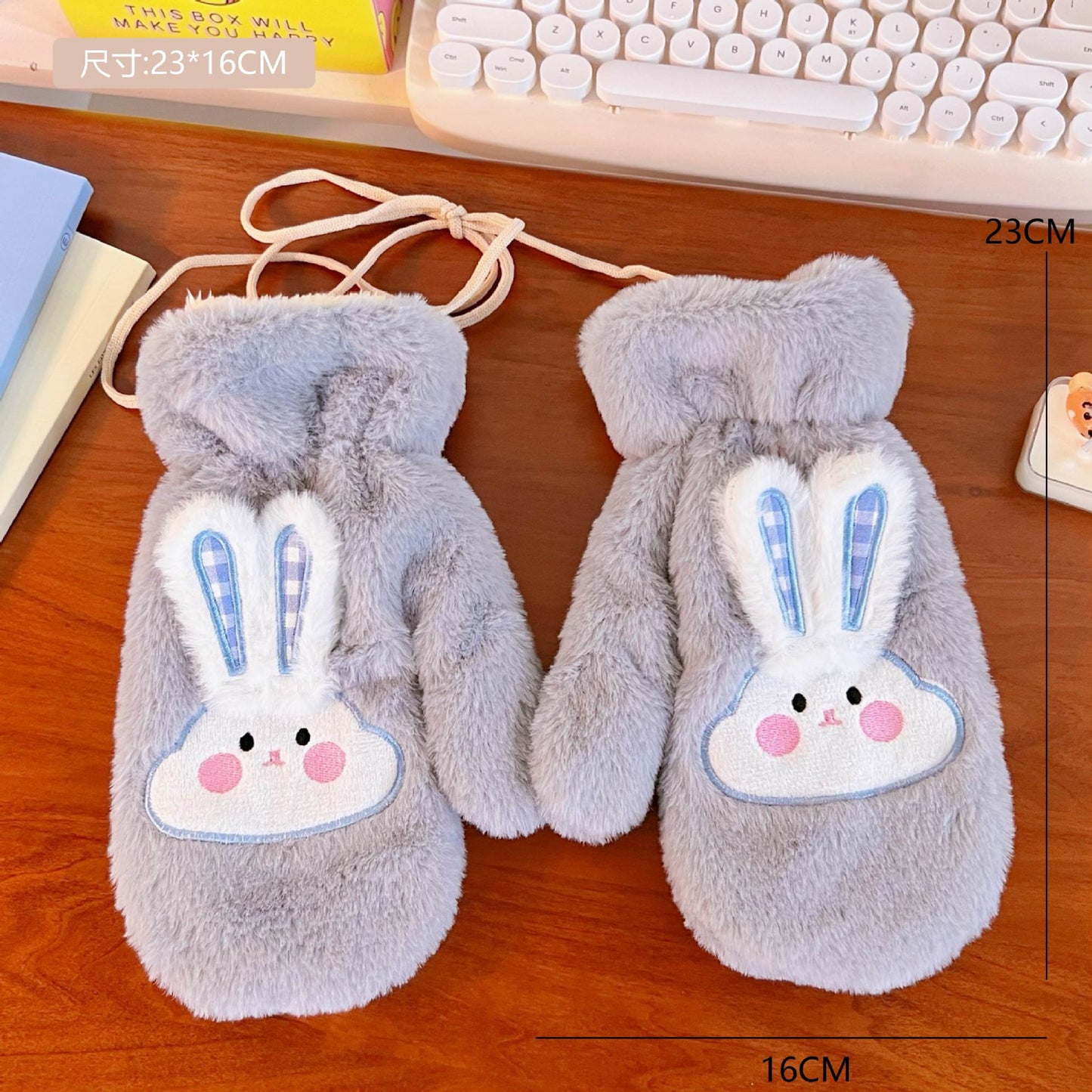 Plush Gloves Fleece-lined Thick Windproof Warm Plush Full Finger Halter