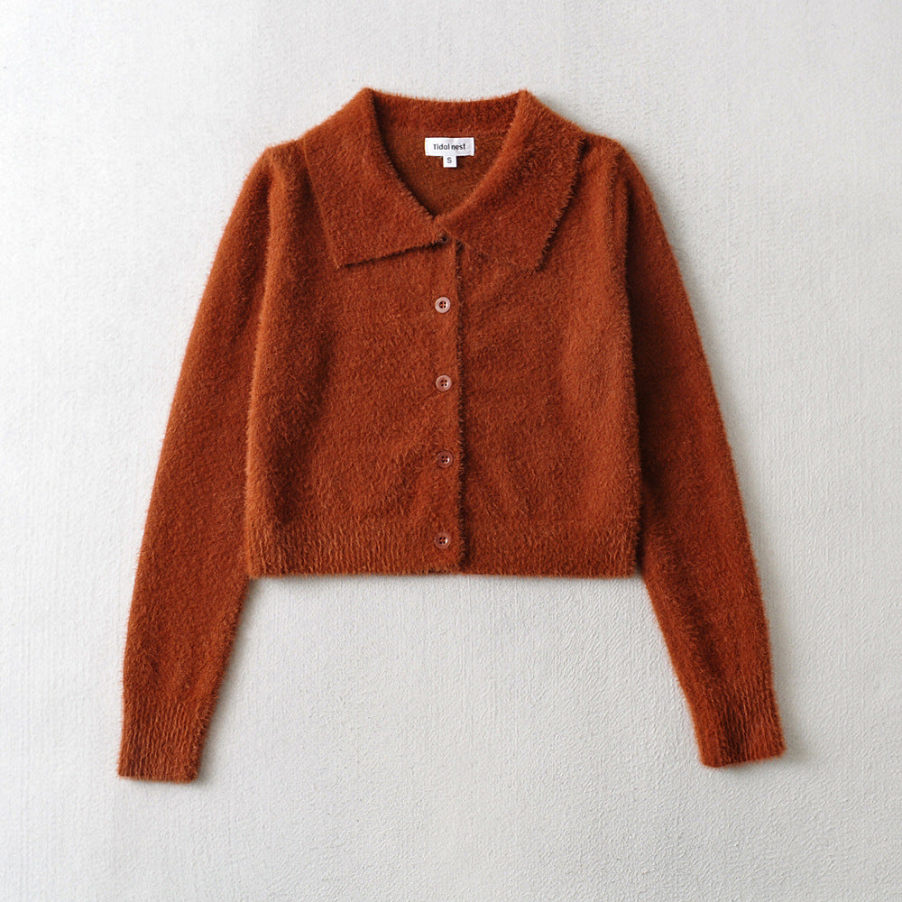 New Lapel Clean Single Breasted Long Sleeve Knit Cardigan Jacket