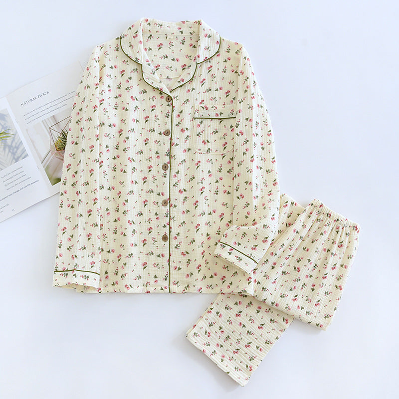 Women's Double-layer Gauze Cardigan Pajamas Suit
