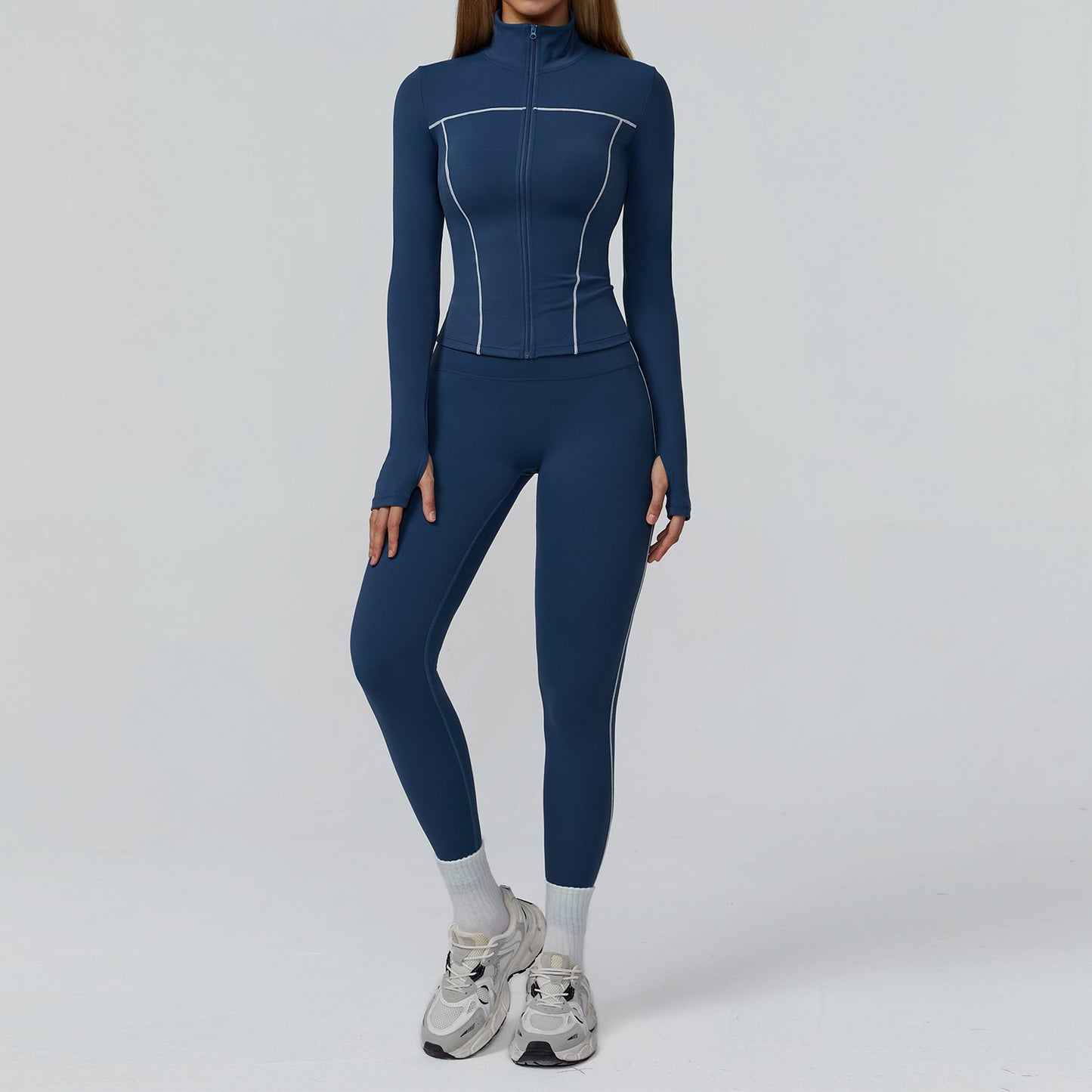 Contrast Color Brushed Yoga Coat Zipper Windproof Slim Jacket