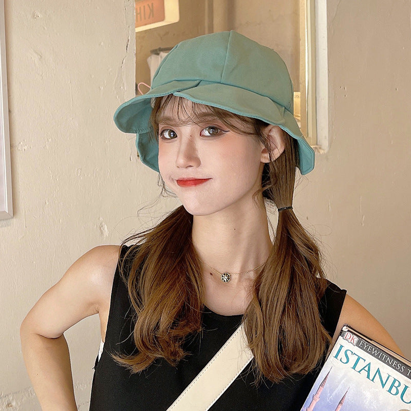 Flower Fisherman Hat Female Sweet And Cute Sunscreen Shade Student All-match Solid Color