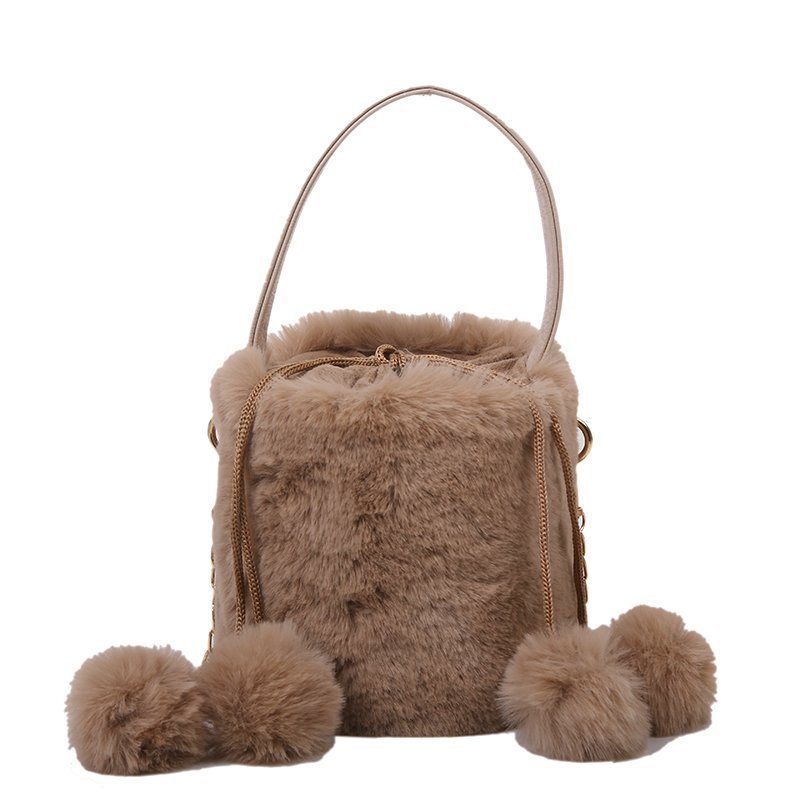 Women's Fashion Drawstring Anti-theft Fur Ball Shoulder Crossbody Bag