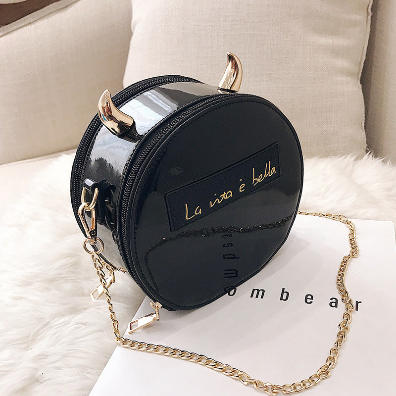Personalized Corner Patent Leather Shoulder Bag Little Devil Bag Chain Crossbody Bag
