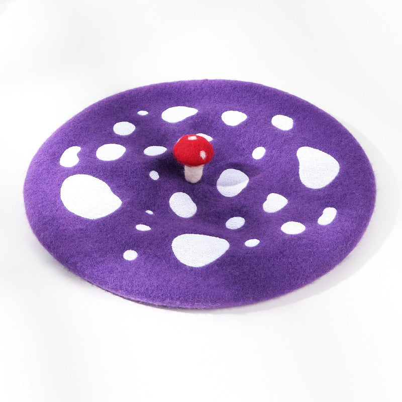 Women's Autumn And Winter Korean Version Versatile Mushroom Hat Embroidery