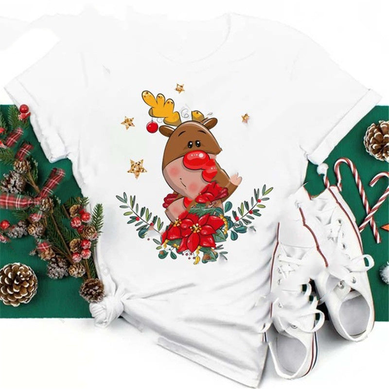 Christmas Penguin Owl Print Women's Black T-Shirt