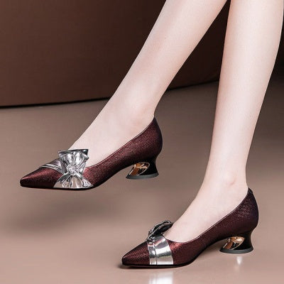 Women's Leather Flower Shallow Mouth Flat Heel Shoes
