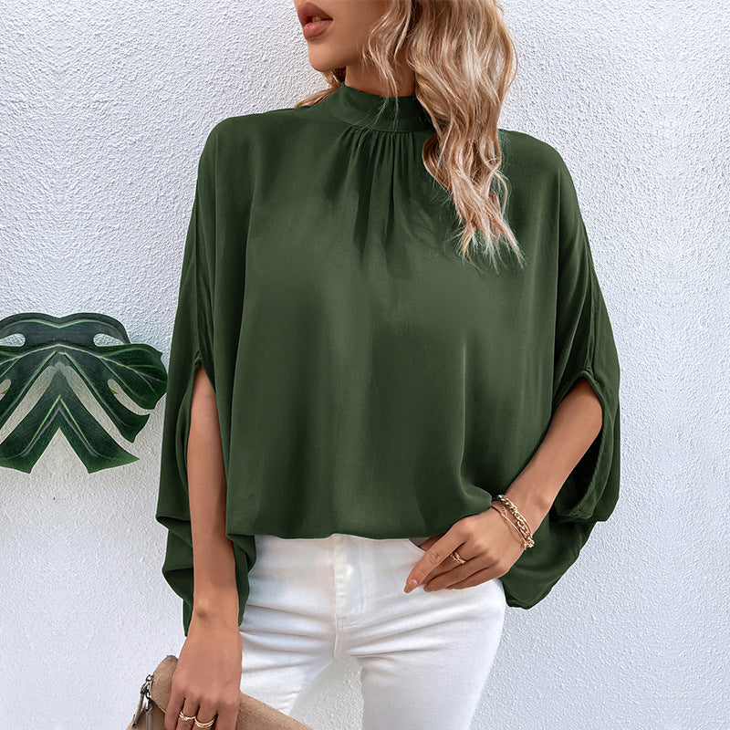 European And American-style Irregular Lace-up Half-turtleneck Shirt