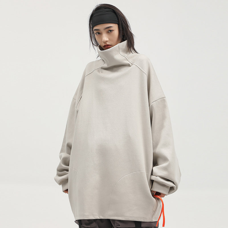 Adjustable Stand Collar Sweater Men And Women Loose Casual Solid Color Long Sleeves
