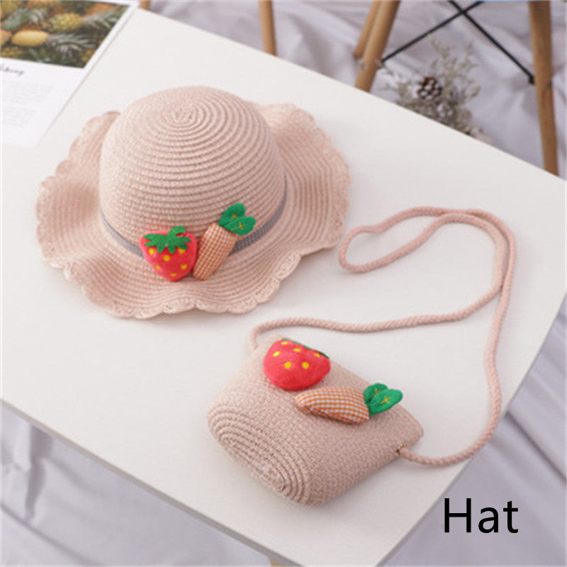 Children's Big Brim Shade Beach Straw Hat Bag