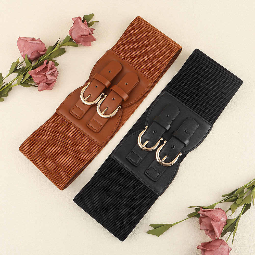 Senior Sense Retro Needle Buckle Waist Seal Elastic Elastic Wide Belt Women's Fashion Belt All-matching Coat Suit