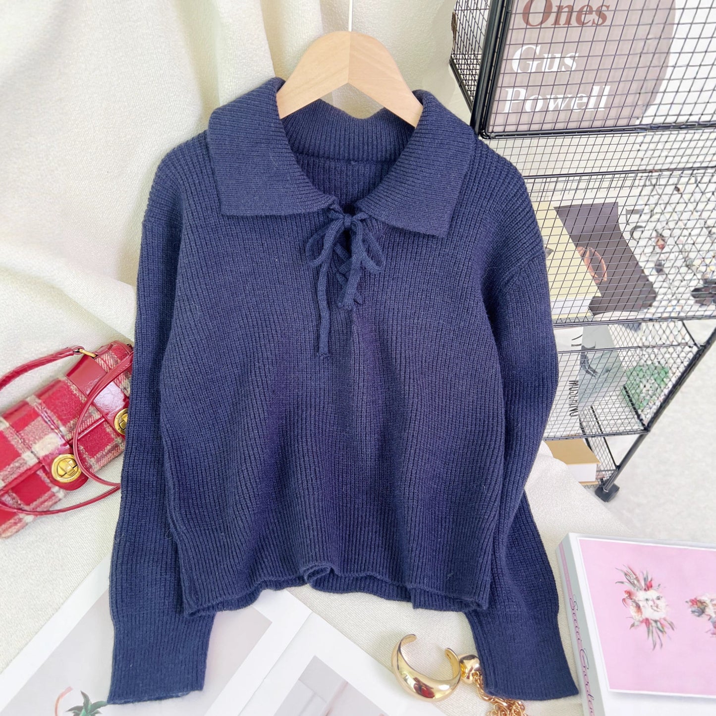 Women's Retro Lace-Up Long Sleeve Sweater