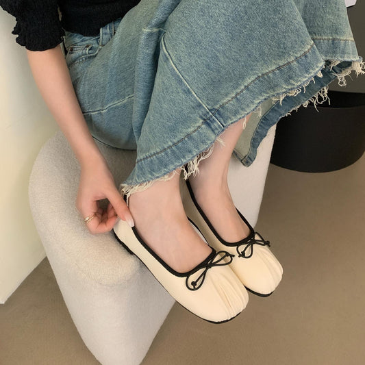 Women's Vintage Crumpled Bow Flat Shoes