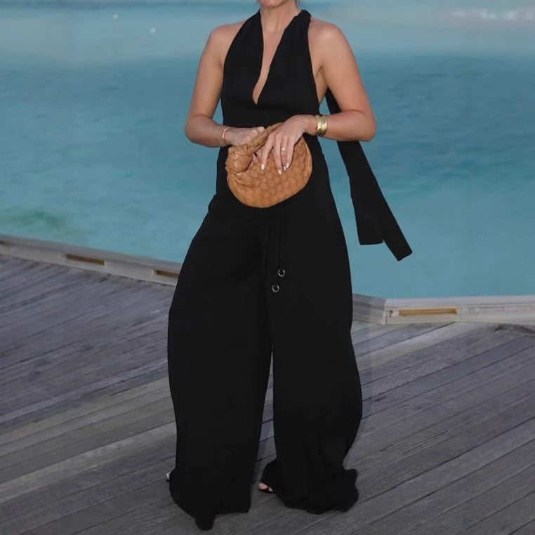 Womens Stylish And Elegant V-Neck Halter Jumpsuit With A Chic Fashionable V-Neck