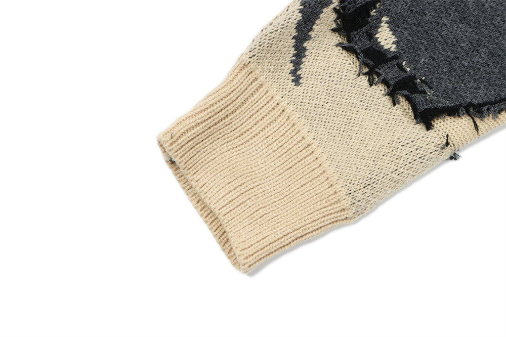 Men's Crochet Ripped Crew Neck Sweater